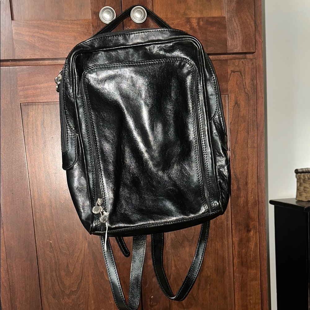 NWT Black Italian Leather Men's Backpack